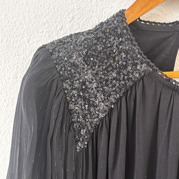 Blank London Shirt Womens Medium Black Sequin Sheer Sleeve Party Top Blouse - Picture 4 of 10